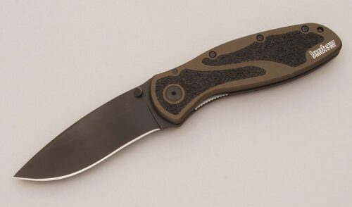 Kershaw Knives 1670 Ken Onion Blur Linerlock with Drab Olive Anodized Aluminum handle material - Obverse Side - Item #KLC11822