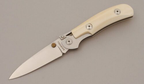 A.G. Russell K87C One Hand Knife with Mammoth Ivory Handle Scales handle material - Obverse Side - Item #KLC11824