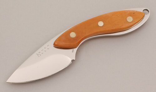 Buck Knives Mini Alpha with Giraffe Bone Handle Scales handle material - Obverse Side - Item #KLC11848
