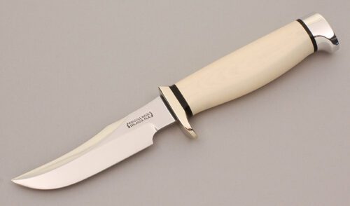 Randall Knives 8-4 Old Style Trout & Bird with White Linen Micarta Handle handle material - Obverse Side - Item #KLC11860