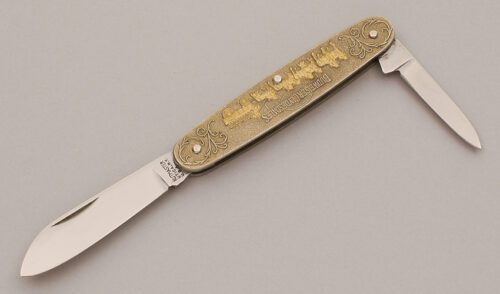 Kutmaster Advertising Pen Knife with Embossed Brass Handles handle material - Obverse Side - Item #KLC11862
