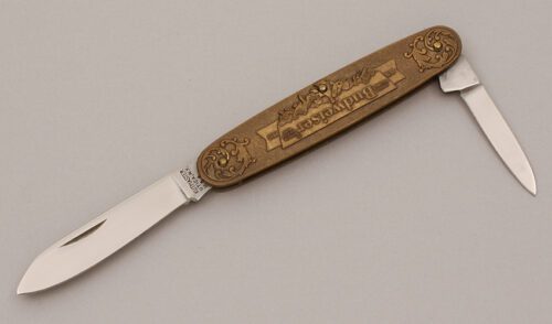 Kutmaster Advertising Pen Knife with Embossed Bronze Handles handle material - Obverse Side - Item #KLC11863