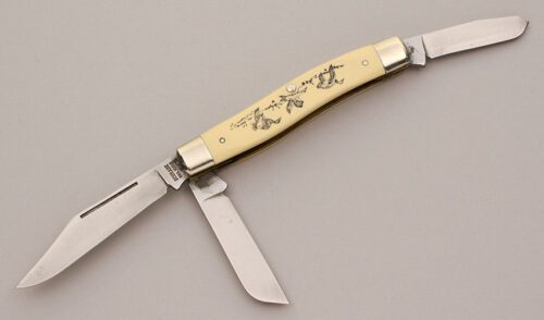Schrade Cutlery SC505 Stockman with Ivory Delrin Handle Scales handle material - Obverse Side - Item #KLC11869