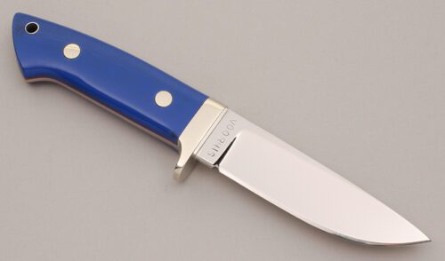 Steve Voorhis Hunter with Blue Micarta Handle Scales handle material - Obverse Side - Item #KLC11870