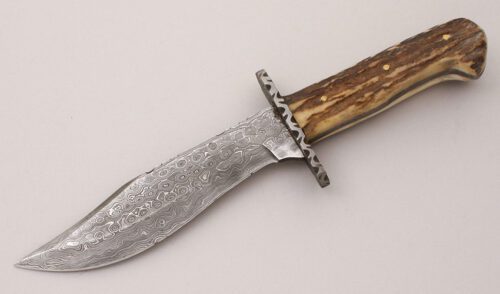 Unknown Maker Damascus Fighter with Stag Handle Scales handle material - Obverse Side - Item #KLC11903