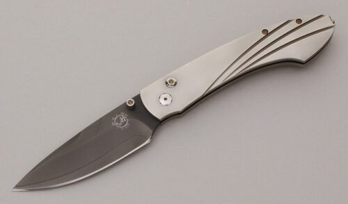 William Henry Knives B12 Spearpoint TB Button Lock with Titanium Frame handle material - Obverse Side - Item #KLC11915