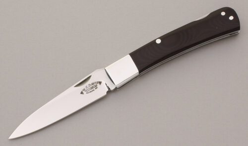 W.C. "Bill" Davis Custom Lockback Folder with Black Linen Micarta Scales handle material - Obverse Side - Item #KLC11926