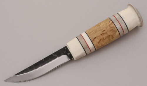 Unknown Maker Puukko with Curly Birch & Reindeer Antler handle material - Obverse Side - Item #KLC11933