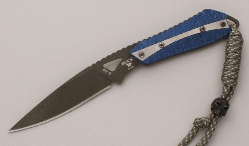 Buck Knives Custom Thorn with Blue Carbon Fiber Scales handle material - Obverse Side - Item #KLC11941