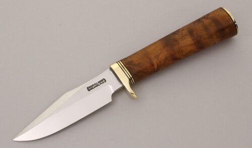 Randall Knives Model 8-4 Trout & Bird with Maple Burl Wood Handle handle material - Obverse Side - Item #KLC11954