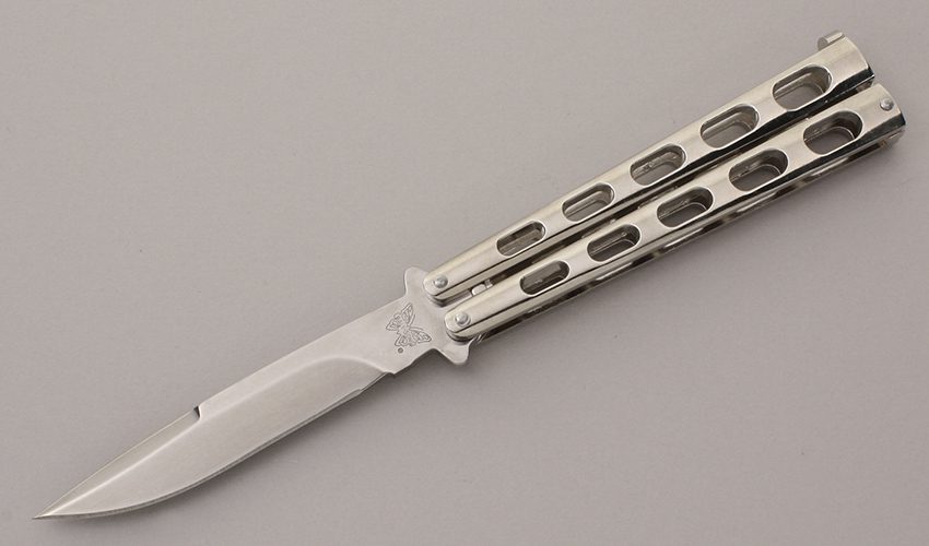 Benchmade Knives Model #239 Weehawk Butterfly with Chrome Handles handle material - Obverse Side - Item #KLC11957