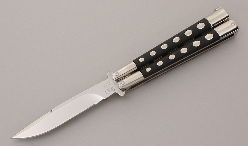 Benchmade Knives Model #259 Weehawk Butterfly with Chrome Handles w/Black Inserts handle material - Obverse Side - Item #KLC11958