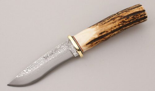 G. Sakai Cutlery Damascus Hunter with Stag Handle handle material - Obverse Side - Item #KLC11968