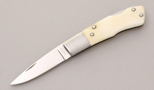 Moki Knives Lockback Folder with Smooth White Bone Scales handle material - Obverse Side - Item #KLC11970