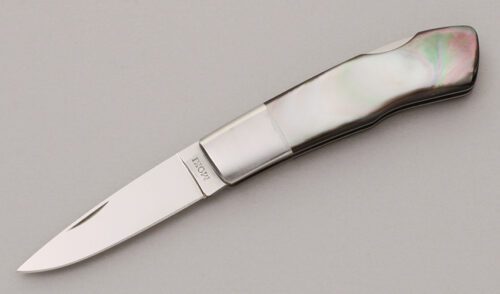 Moki Knives Lockback Folder with Black Lip Pearl Scales handle material - Obverse Side - Item #KLC11972