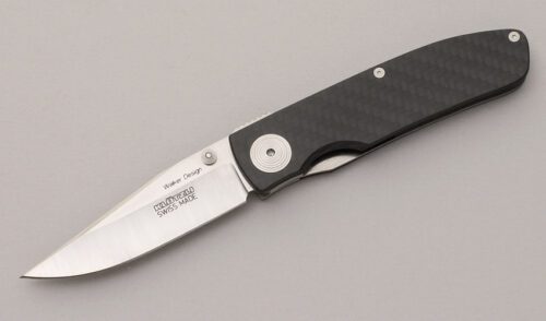 Klotzli Knives Walker Design Linerlock Folder with Polished Carbon Fiber Scales handle material - Obverse Side - Item #KLC11978
