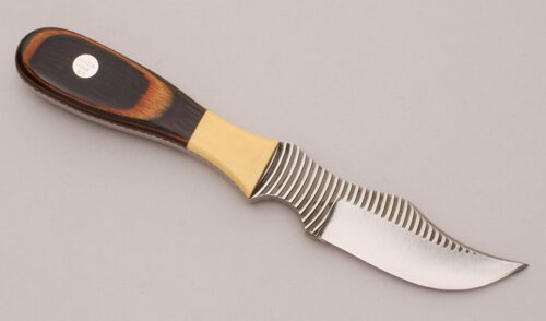 Anza Knives Skinner with Dymond Wood Handle Scales handle material - Obverse Side - Item #KLC12042
