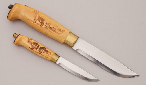 Brusletto Knives Hunting Set with Birch Wood Handle handle material - Obverse Side - Item #KLC12047