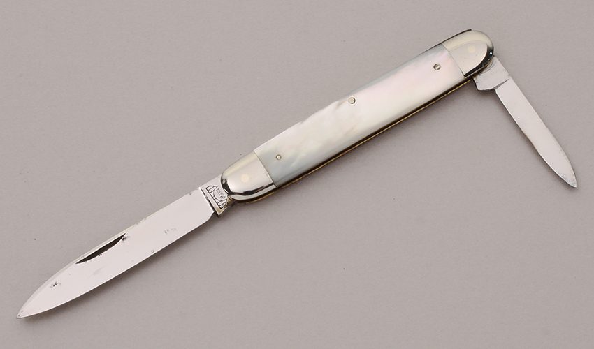 Bruckmann Knives Two Blade Pen with Mother of Pearl Scales handle material - Obverse Side - Item #KLC12053