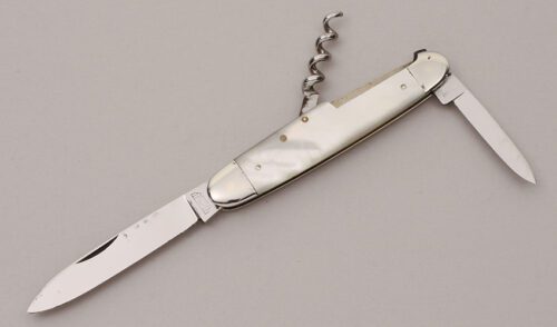 E. Bruckmann Bartenders Knife with Mother of Pearl Scales handle material - Obverse Side - Item #KLC12054