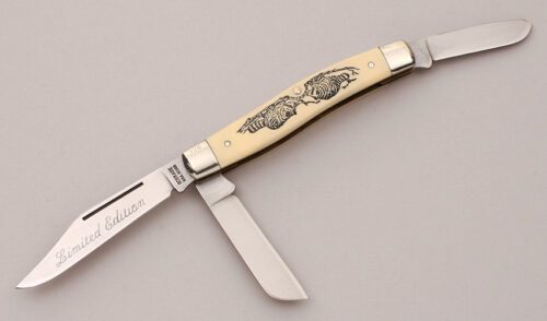 Schrade Cutlery SC505 Stockman with Ivory Delrin Handle Scales handle material - Obverse Side - Item #KLC12056