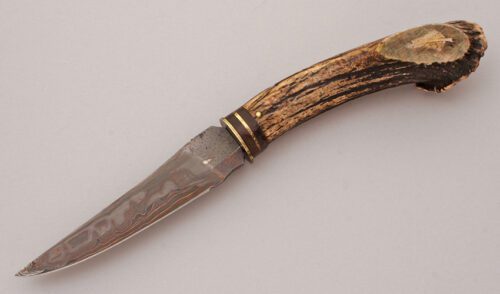 Gary Root Damascus Hunter with Stag Crown Handle handle material - Obverse Side - Item #KLC12058