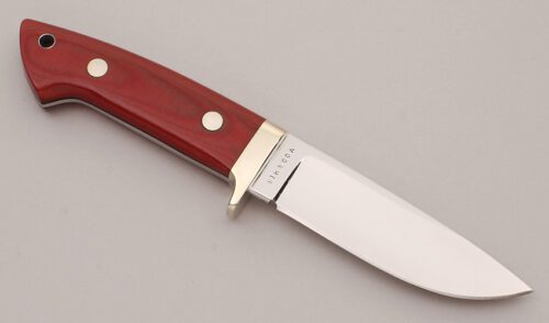 Steve Voorhis Drop Point Hunter with Red Linen Micarta Scales handle material - Obverse Side - Item #KLC12072