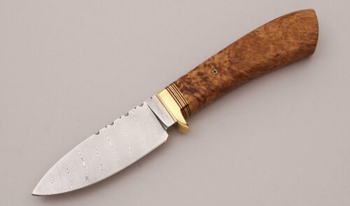 Walter Scherar Damascus Hunter with Birdseye Maple Wood Handle handle material - Obverse Side - Item #KLC12077