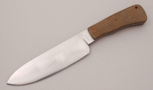V.J. McCrackin Camp Knife with Brown Burlap Micarta Scales handle material - Obverse Side - Item #KLC12079