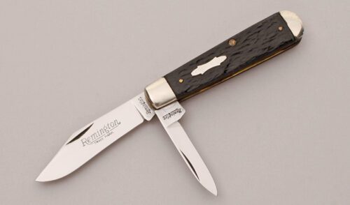 Remington Knives R2213 Two Blade Jack with Black Jigged Scales handle material - Obverse Side - Item #KLC12099