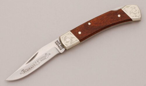 Schrade Cutlery SCM5 Custom Lockback with Laminated Wood Handle Scales handle material - Obverse Side - Item #KLC12116
