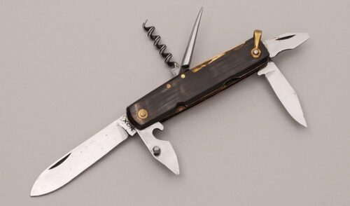 Inox Multi-Tool Utility with Buffalo Horn Scales handle material - Obverse Side - Item #KLC12123