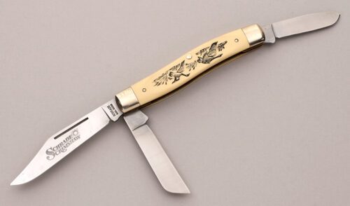 Schrade Cutlery SC505 Stockman with Ivory Delrin Handle Scales handle material - Obverse Side - Item #KLC12124