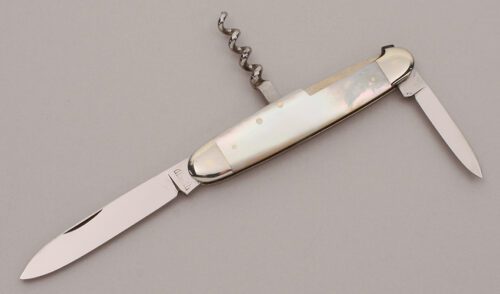 E. Bruckmann Bartenders Knife with Mother of Pearl Scales handle material - Obverse Side - Item #KLC12141