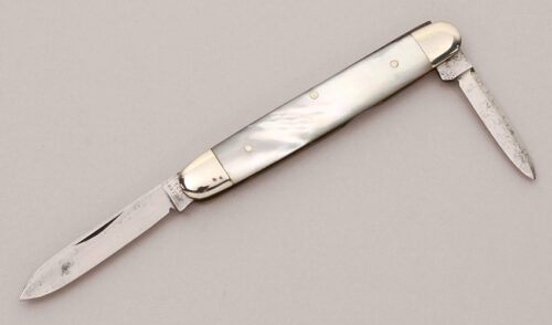 Miller Bros. Two Blade Pen Knife with Mother of Pearl Scales handle material - Obverse Side - Item #KLC12151
