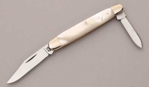 Case Cutlery Two Blade Pen Knife with Mother of Pearl Scales handle material - Obverse Side - Item #KLC12152