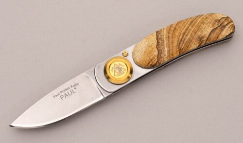 Lone Wolf Knives Paul Pocket Folder with Brown Sand Stone Scales handle material - Obverse Side - Item #KLC12157
