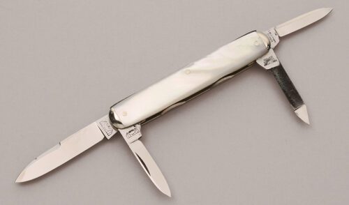 E. Bruckmann Four Blade Pen with Mother of Pearl Scales handle material - Obverse Side - Item #KLC12182