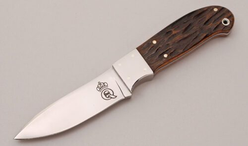 Queen Cutlery Joe Kious Hunter with Amber Jigged Bone Scales handle material - Obverse Side - Item #KLC12183