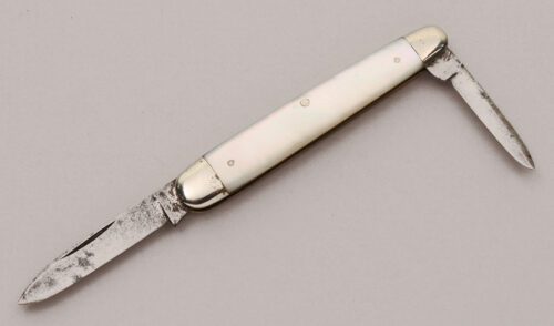 New York Knife Co. Sleeveboard Pen Knife with Mother of Pearl Scales handle material - Obverse Side - Item #KLC12195