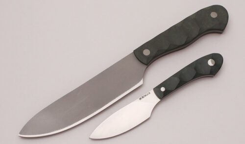 James Scroggs Survival Set with Green Warwood Handle Scales handle material - Obverse Side - Item #KLC12207