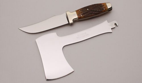 Case Cutlery Hatchet/Knife Exchanger with Jigged Bone Handle Scales handle material - Obverse Side - Item #KLC12211
