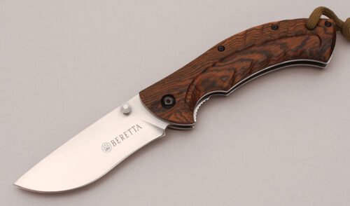 Beretta Knives Linerlock Folder with Zebra Wood Scales handle material - Obverse Side - Item #KLC12213