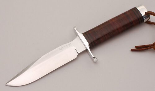 BlackJack Knives Classic #5 Fighter with Stacked Leather Handle handle material - Obverse Side - Item #KLC12215