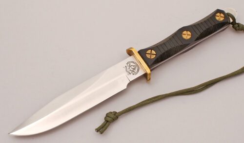Ek Knives M5 Bowie with Black Micarta Handle Scales handle material - Obverse Side - Item #KLC12228