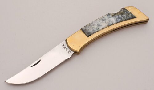 Gerber Knives FS III Presentation Folder with Brass Frame handle material - Obverse Side - Item #KLC12230