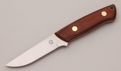 Dozier Knives Slim Outdoorsman with Brown & Black Linen Micarta handle material - Obverse Side - Item #KLC12236