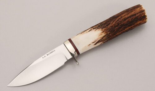 A.G. Russell Drop Point Hunter with India Stag handle material - Obverse Side - Item #KLC12254
