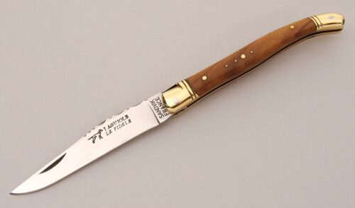 Laguiole Knives Slip Joint Folder with Wood Handle Scales handle material - Obverse Side - Item #KLC12267