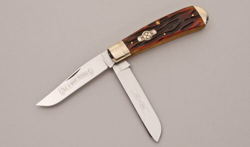 Schatt & Morgan 042101 File & Wire Trapper with Worm Groove Jigged Bone Scales handle material - Obverse Side - Item #KLC12271
